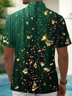 Oceanlyte Men's Hawaiian Gold Foil Crystals And Dots Print Short Sleeve Shirt with Chest Pocket