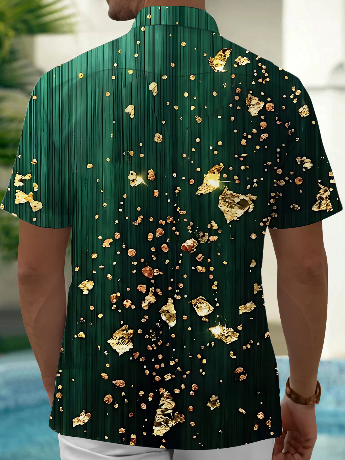Oceanlyte Men's Hawaiian Gold Foil Crystals And Dots Print Short Sleeve Shirt with Chest Pocket