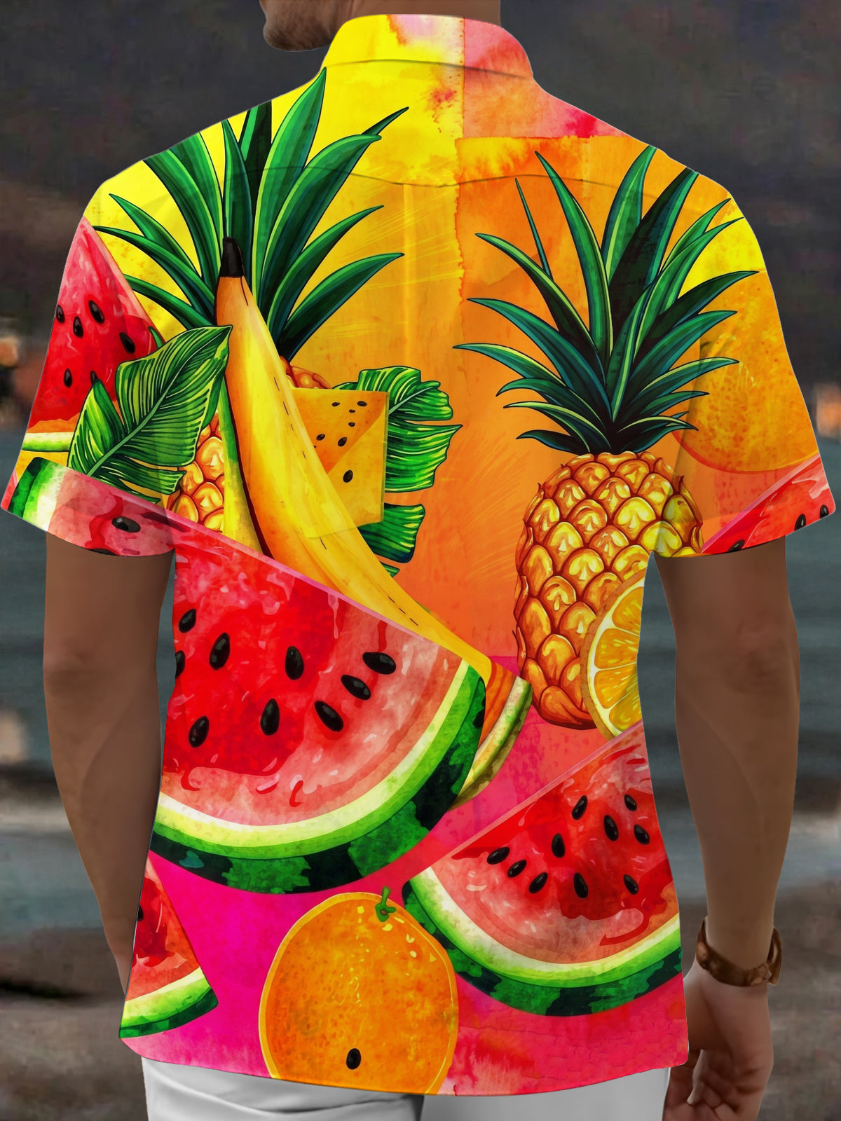 Oceanlyte Men's Hawaiian Tropical Fruit Pattern Short Sleeve Shirt with Chest Pocket