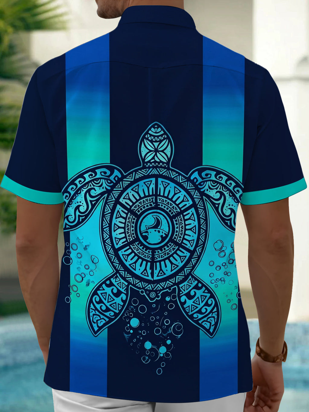 Oceanlyte Men's Hawaiian Tribal Turtle Design Print Short Sleeve Shirt with Chest Pocket