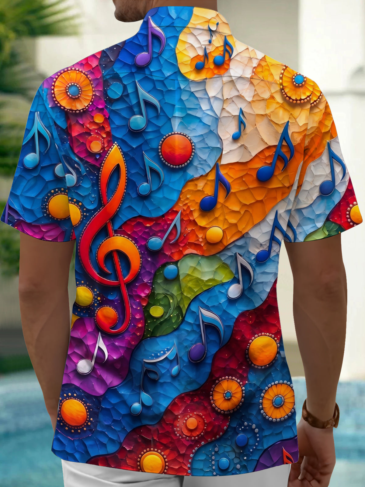 Oceanlyte Men's Graphic Musical Notes Print Treble Clef Print Short Sleeve Shirt with Chest Pocket