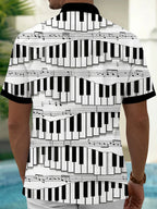 Oceanlyte Men's Graphic Geometric Piano Keys Musical Notes Print Short Sleeve Button Down Shirt with Chest Pocket