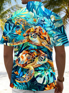 Oceanlyte Men's Hawaiian Geometric Sea Turtle Print Short Sleeve Shirt with Chest Pocket