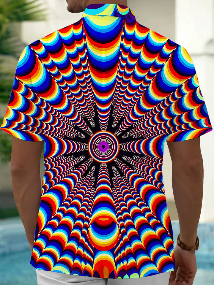 Oceanlyte Men's Geometric Psychedelic Rainbow Arc Print Short Sleeve Shirt with Chest Pocket
