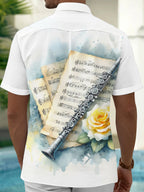 Oceanlyte Men's Vintage Style Sheet Music Print Short Sleeve Shirt with Chest Pocket