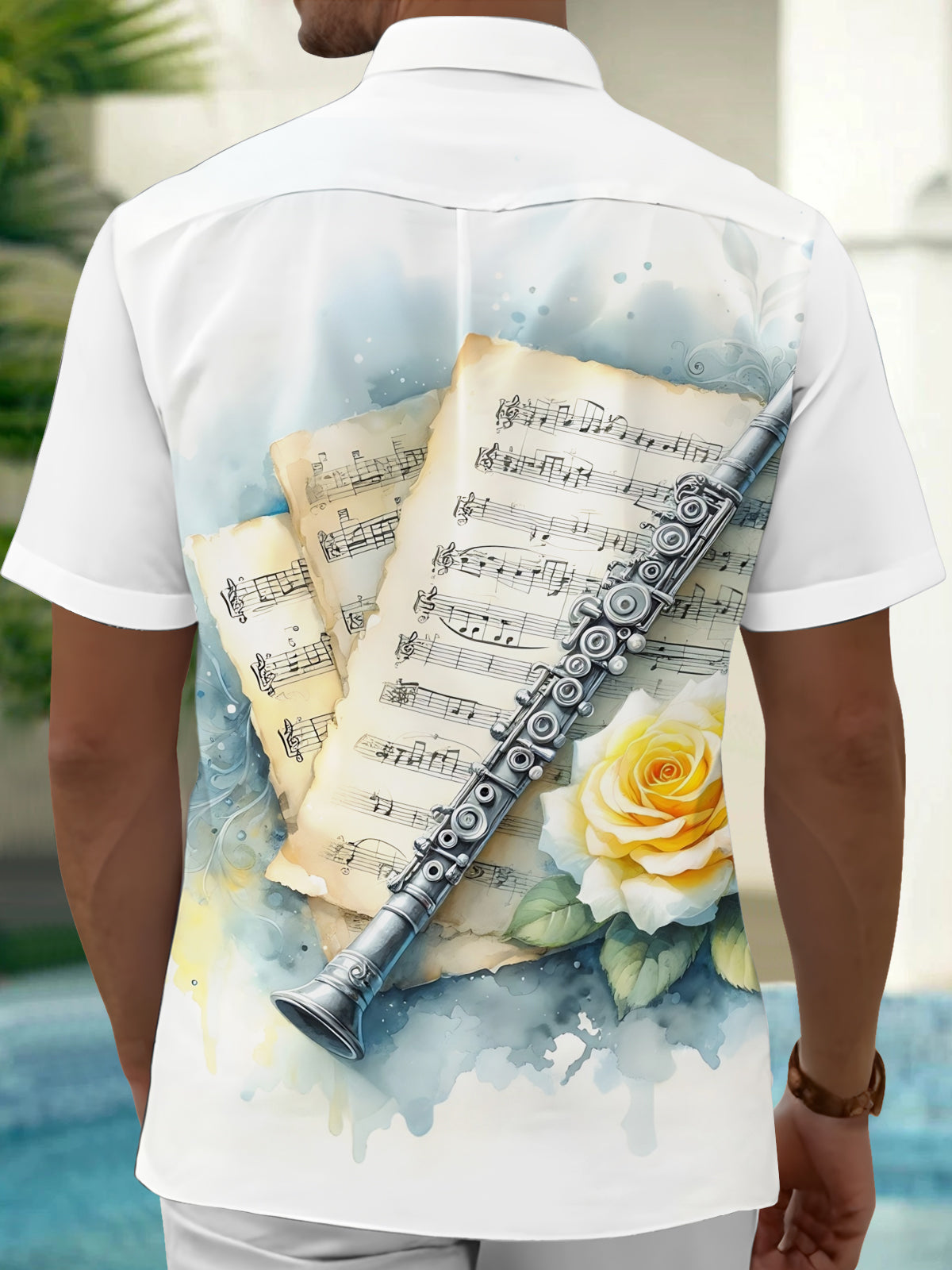 Oceanlyte Men's Vintage Style Sheet Music Print Short Sleeve Shirt with Chest Pocket
