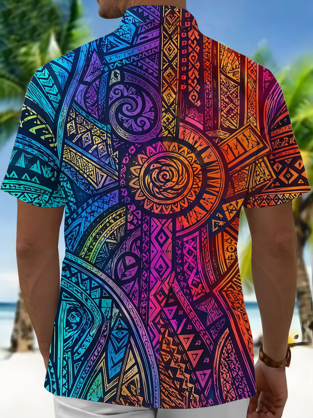 Oceanlyte Men's Graphic Colorful Geometric Totem Print Short Sleeve Shirt with Chest Pocket