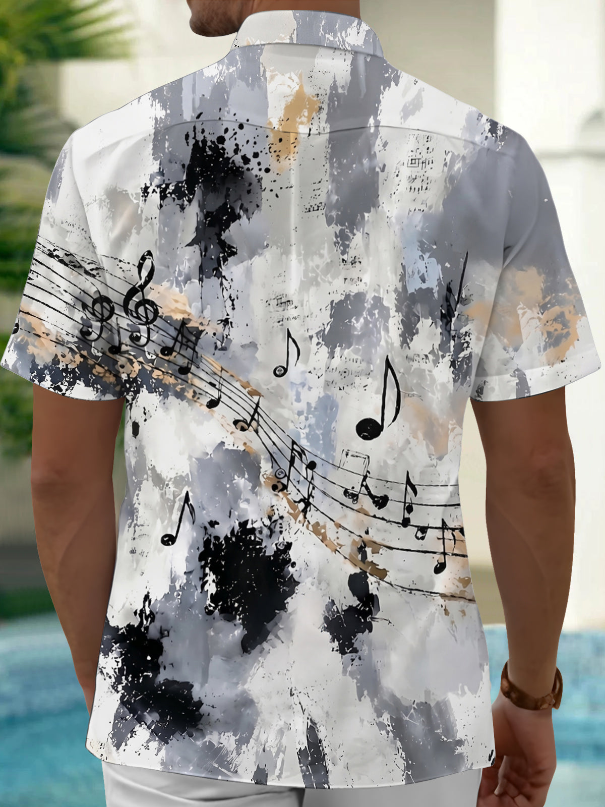 Oceanlyte Men's Hawaiian Musical Notes Print Short Sleeve Shirt with Chest Pocket