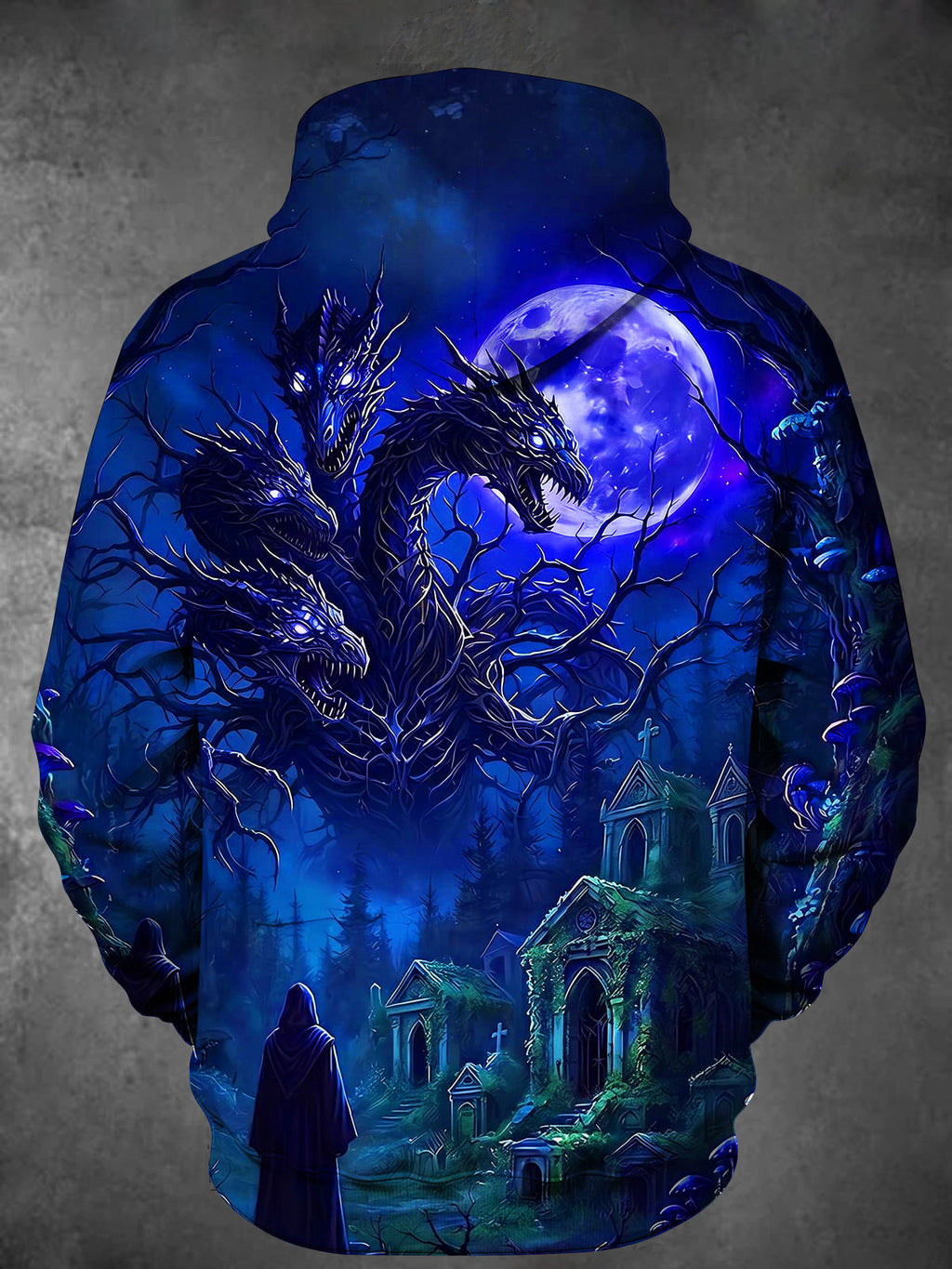 Oceanlyte Men's Multi-headed Dragon And Graveyard Print Long Sleeve Hoodie