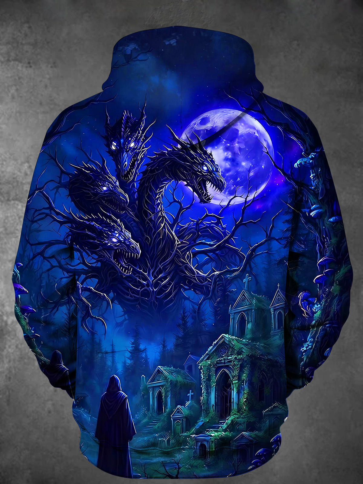 Oceanlyte Men's Multi-headed Dragon And Graveyard Print Long Sleeve Hoodie