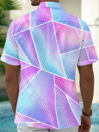 Oceanlyte Men's Abstract Geometric Gradient Line Print Short Sleeve Button Down Shirt with Chest Pocket