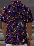 Oceanlyte Men's Short Sleeve Shirt - Iridescent Beetles Butterflies And Spiders Print with Chest Pocket