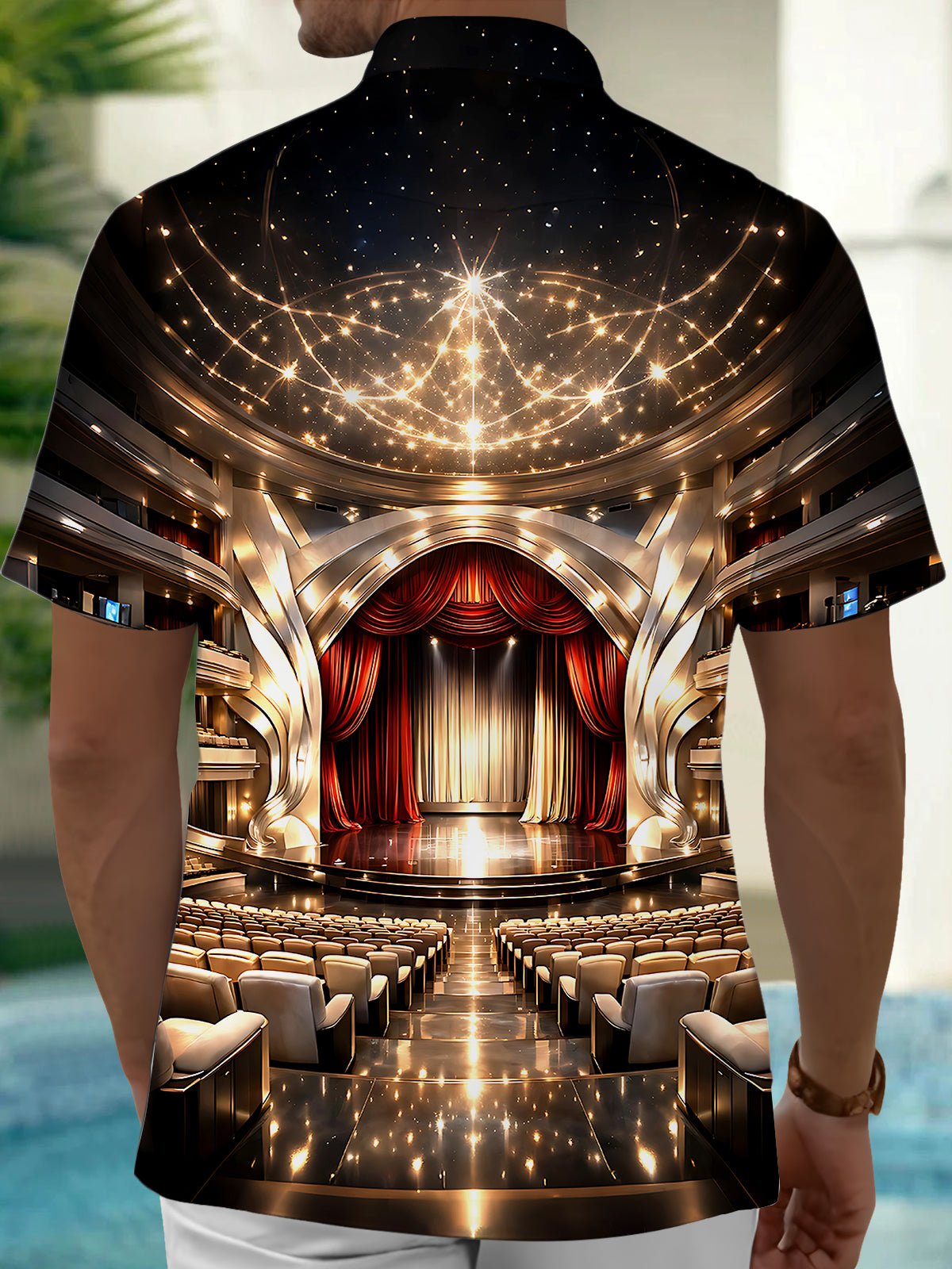 Oceanlyte Men's 3D Opera House Interior Print Short Sleeve Shirt with Chest Pocket