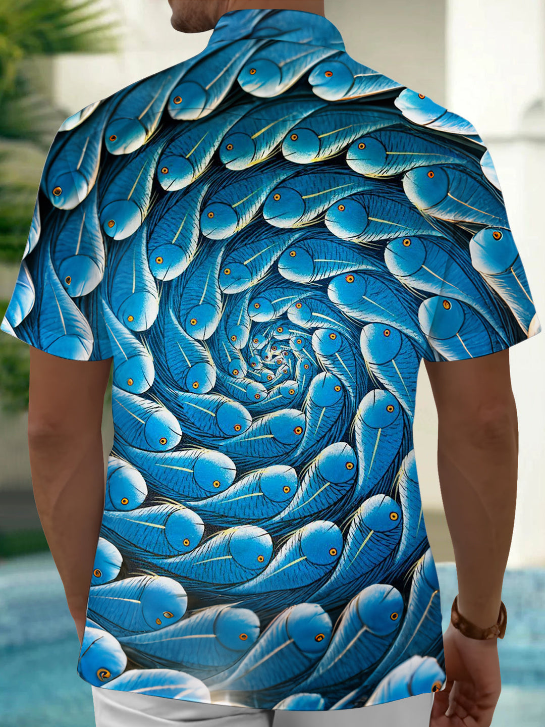 Oceanlyte Men's Hawaiian Spiral Fish Pattern Short Sleeve Shirt with Chest Pocket