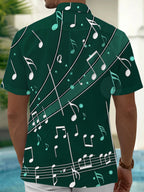Oceanlyte Men's Graphic Music Notes Print Short Sleeve Shirt with Chest Pocket