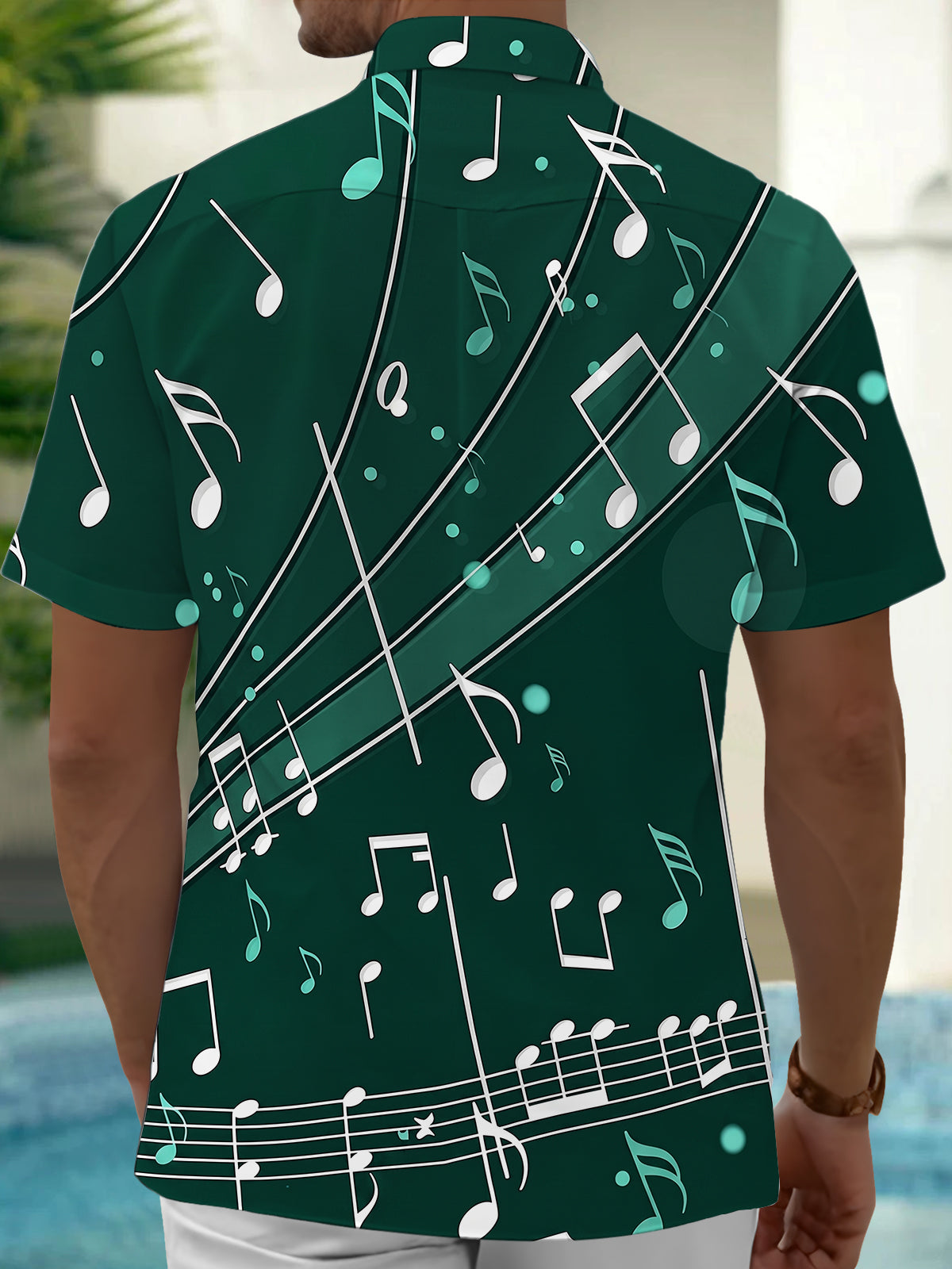Oceanlyte Men's Graphic Music Notes Print Short Sleeve Shirt with Chest Pocket