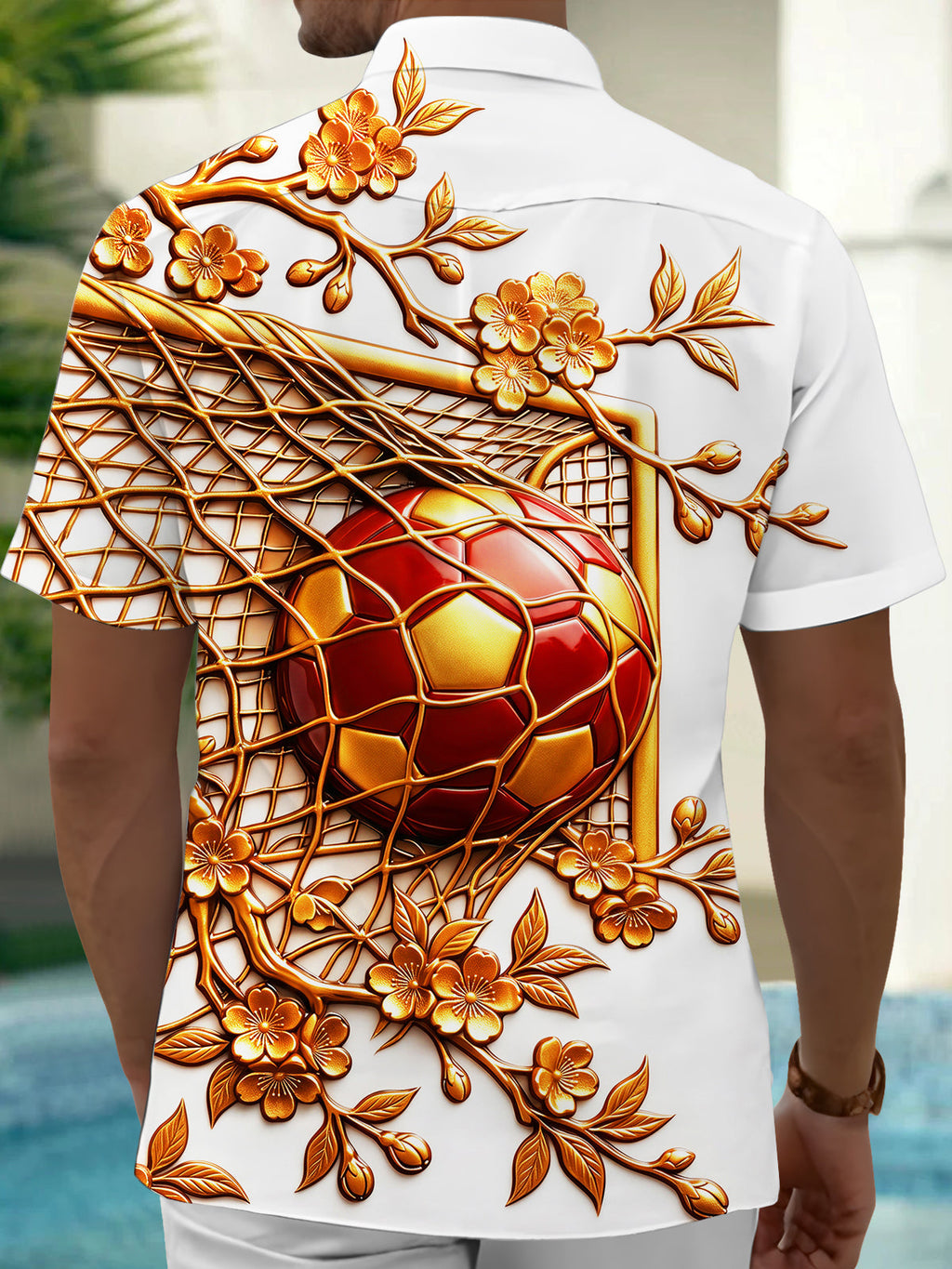Oceanlyte Men's Short Sleeve Shirt - Soccer Goal And Ball With Plum Blossom Branches Print with Chest Pocket