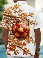 Oceanlyte Men's Short Sleeve Shirt - Soccer Goal And Ball With Plum Blossom Branches Print with Chest Pocket