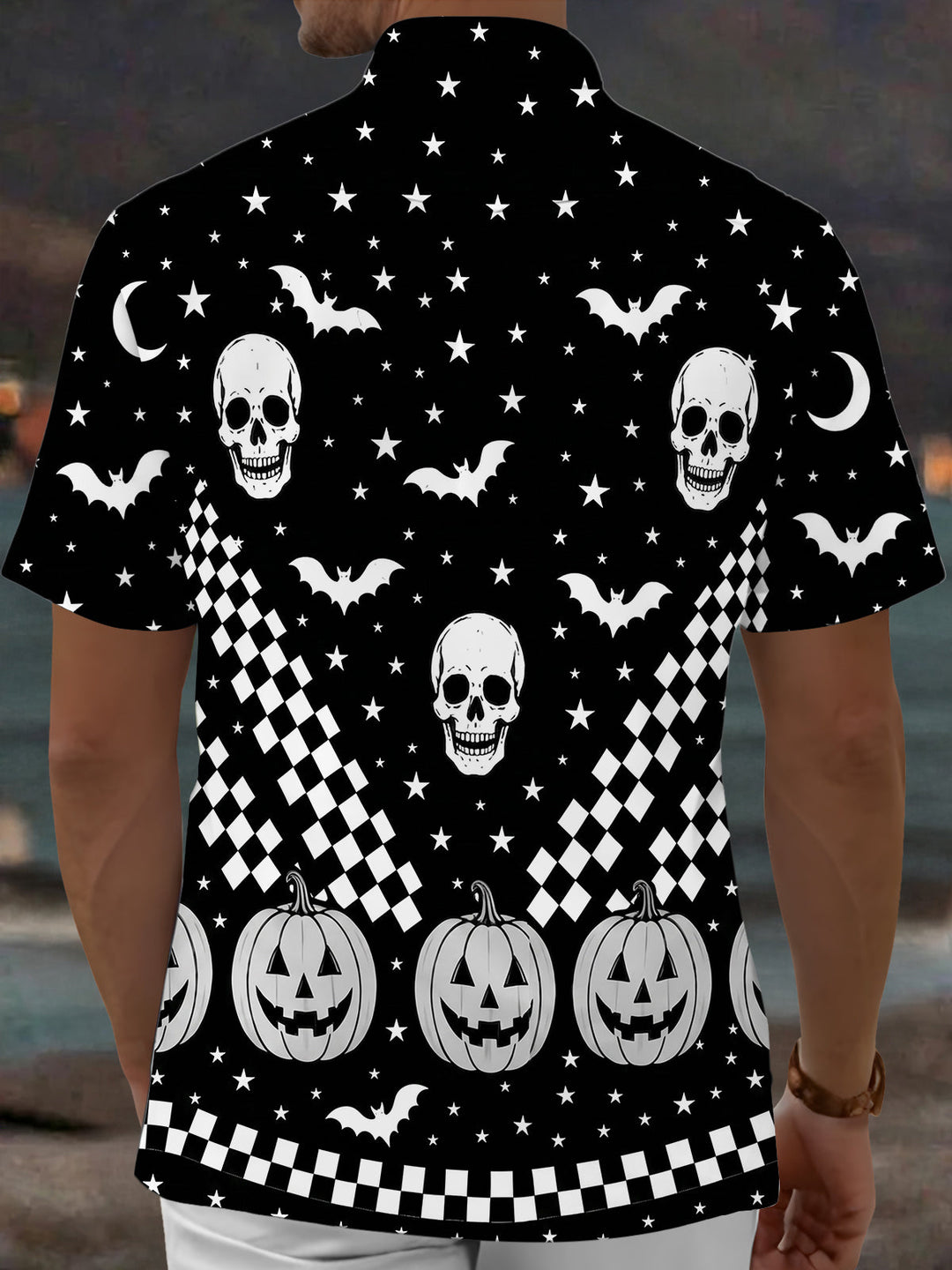 Oceanlyte Men's Graphic Halloween Skulls Print Short Sleeve Shirt with Chest Pocket