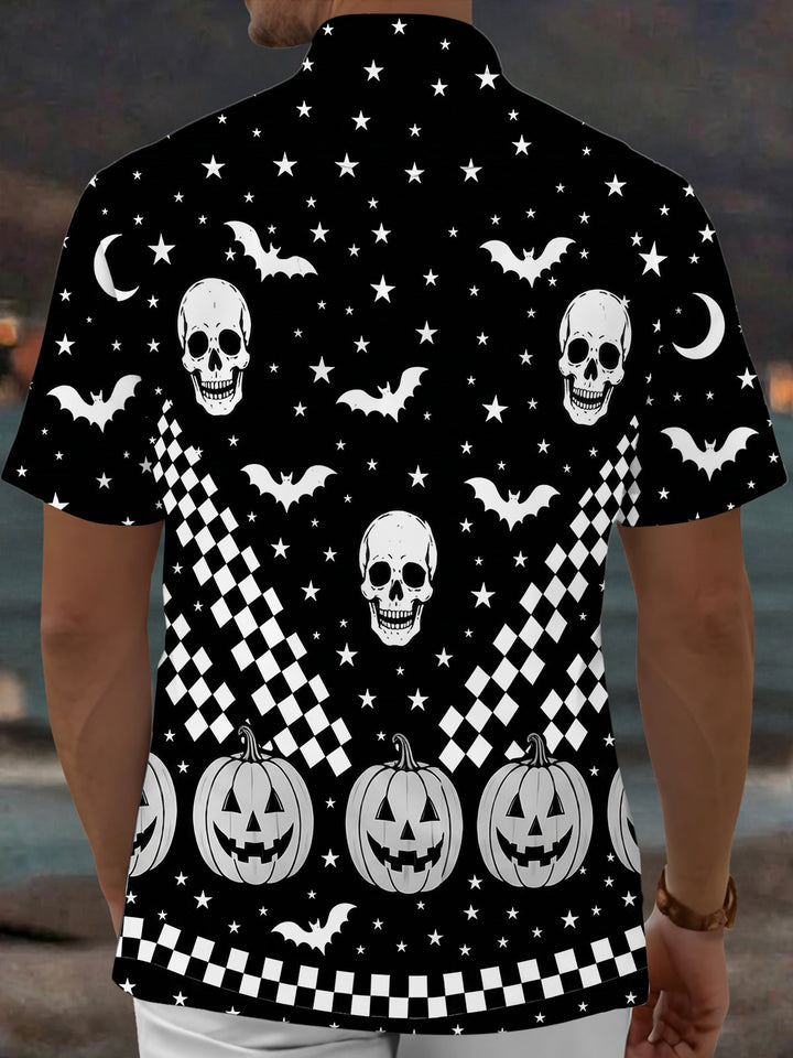 Oceanlyte Men's Graphic Halloween Skulls Print Short Sleeve Shirt with Chest Pocket