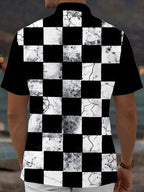 Oceanlyte Men's Patterned Black And White Checkerboard Print Short Sleeve Shirt with Chest Pocket