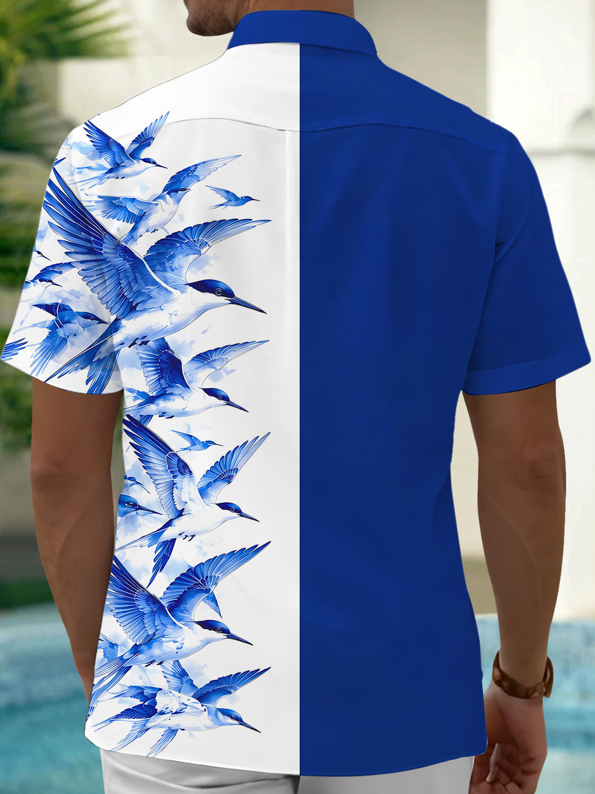 Oceanlyte Men's Hawaiian Seabirds Print Short Sleeve Shirt with Chest Pocket