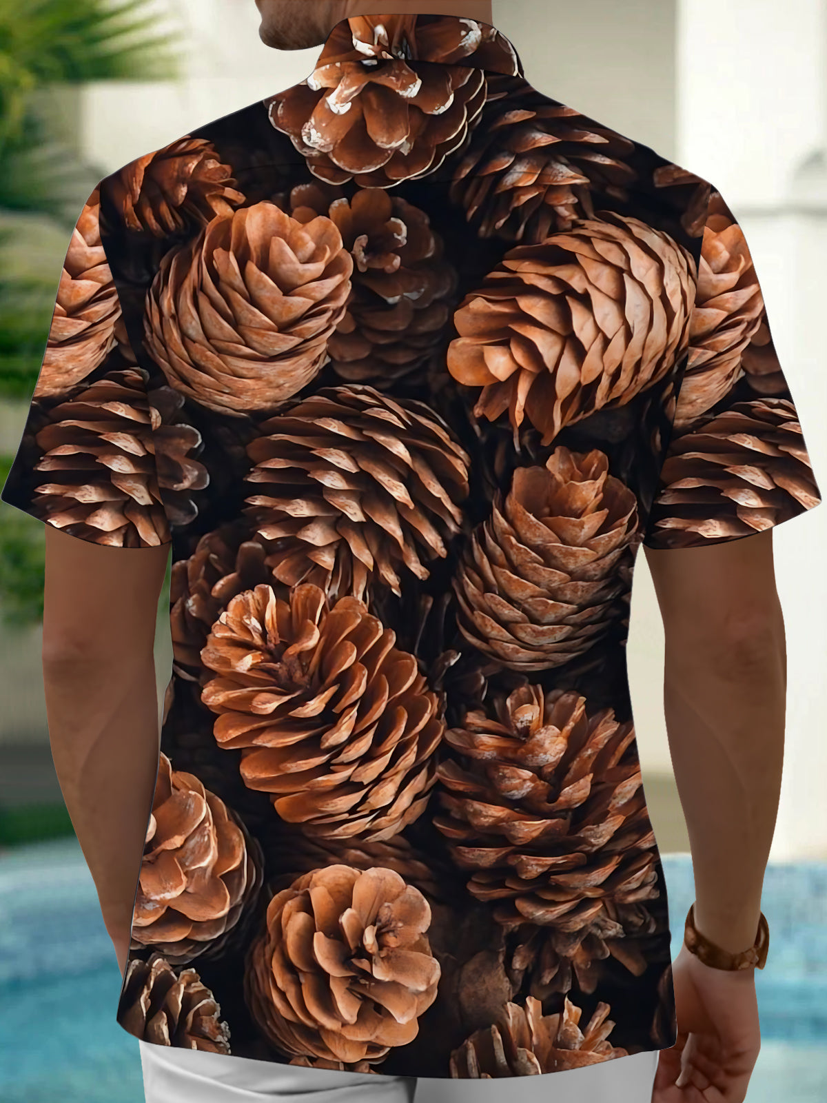 Oceanlyte Men's Hawaiian Pinecone Pattern Short Sleeve Shirt with Chest Pocket