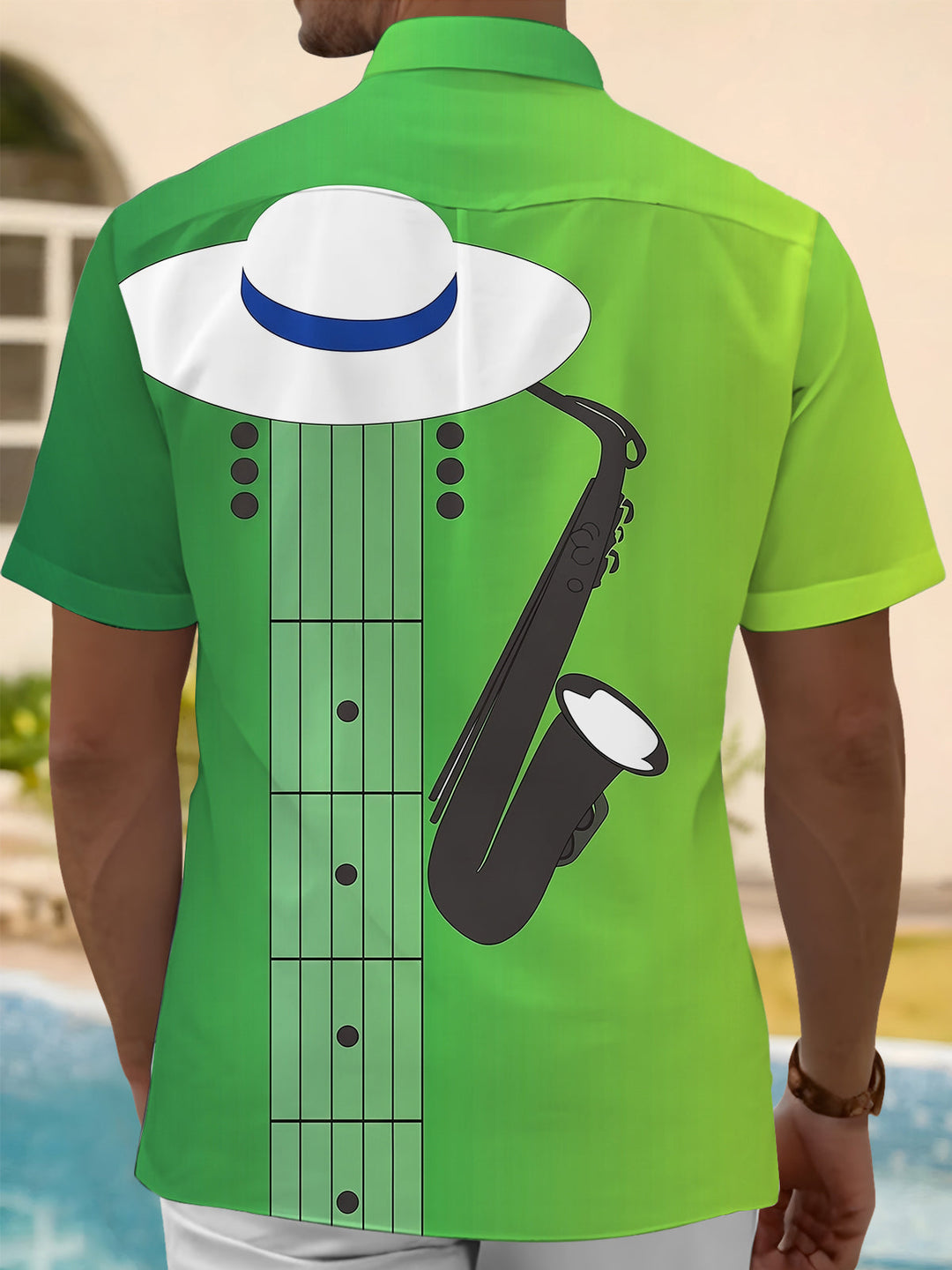 Oceanlyte Men's Graphic Saxophone Print Guitar Neck Print Hat with Chest Pocket