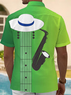 Oceanlyte Men's Graphic Saxophone Print Guitar Neck Print Short Sleeve Shirt