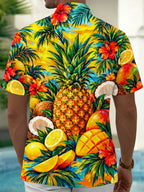 Oceanlyte Men's Hawaiian Pineapple And Tropical Fruits Print Short Sleeve Shirt with Chest Pocket