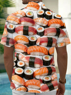 Oceanlyte Men's Hawaiian Sushi Rolls And Nigiri Print Short Sleeve Shirt with Chest Pocket