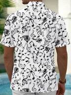 Oceanlyte Men's Graphic Musical Notes Print Short Sleeve Shirt with Chest Pocket