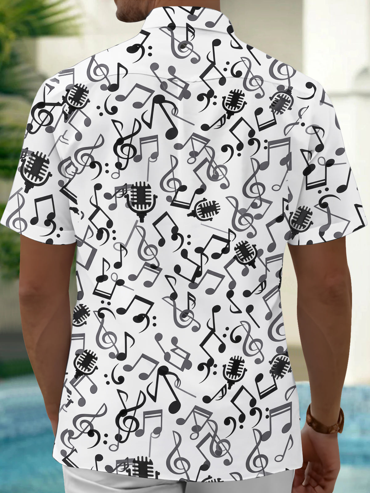 Oceanlyte Men's Graphic Musical Notes Print Short Sleeve Shirt with Chest Pocket