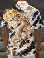 Oceanlyte Men's Hawaiian Chinese Dragon Print Short Sleeve Shirt with Chest Pocket