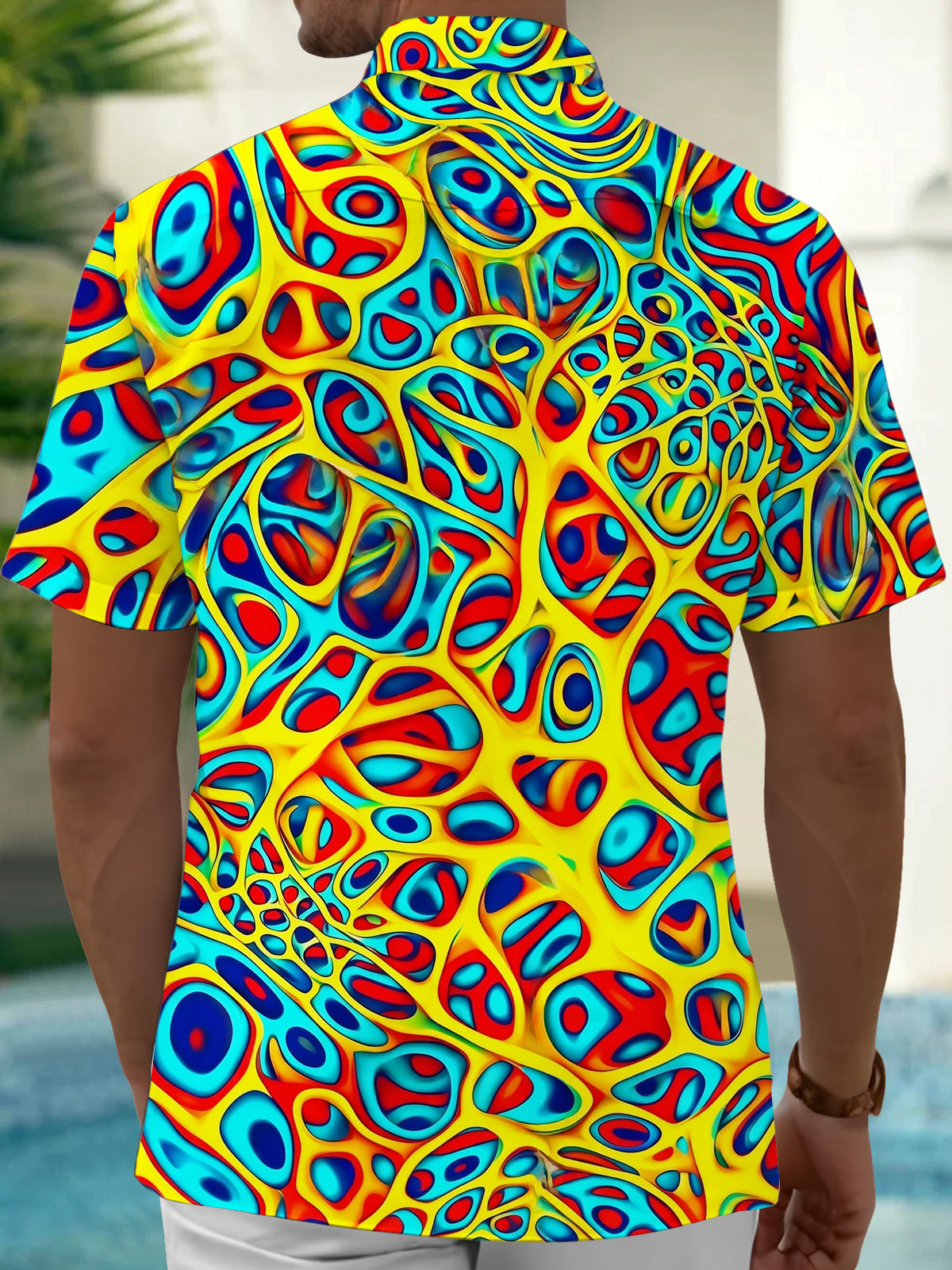 Oceanlyte Men's Printed Abstract Psychedelic Fluid Pattern Short Sleeve Shirt with Chest Pocket