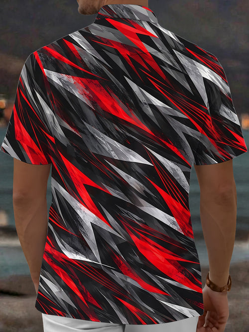 Oceanlyte Men's Abstract Geometric Jagged Lines Print Short Sleeve Shirt with Chest Pocket