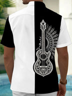 Oceanlyte Men's Graphic Guitar Mandala Print Short Sleeve Shirt with Chest Pocket