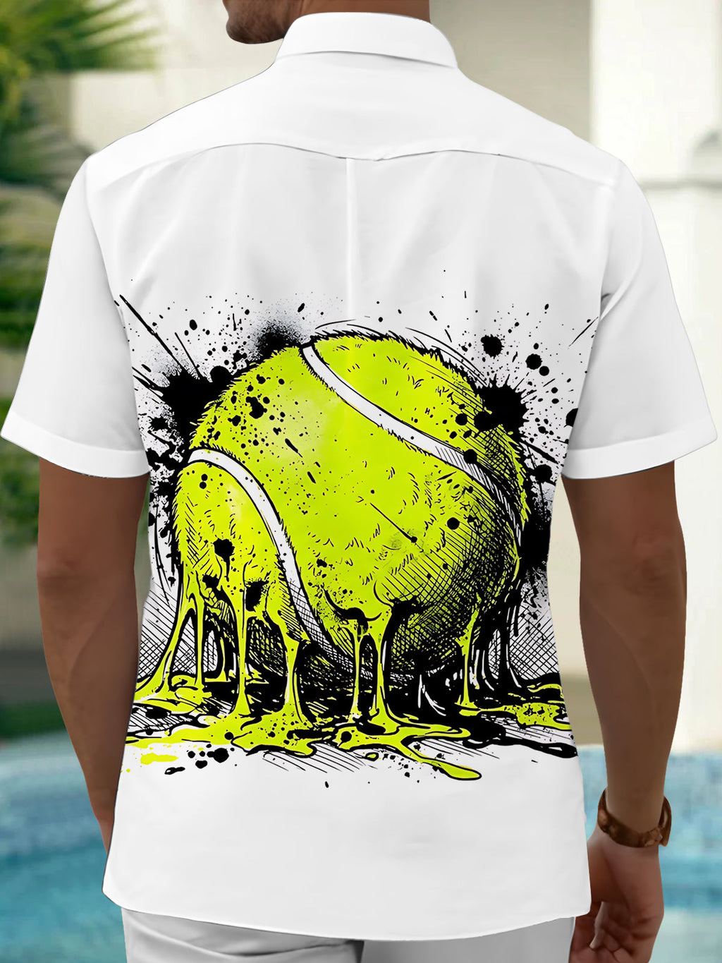 Oceanlyte Men's Melting Tennis Ball With Splatter Art Print Short Sleeve Shirt with Chest Pocket
