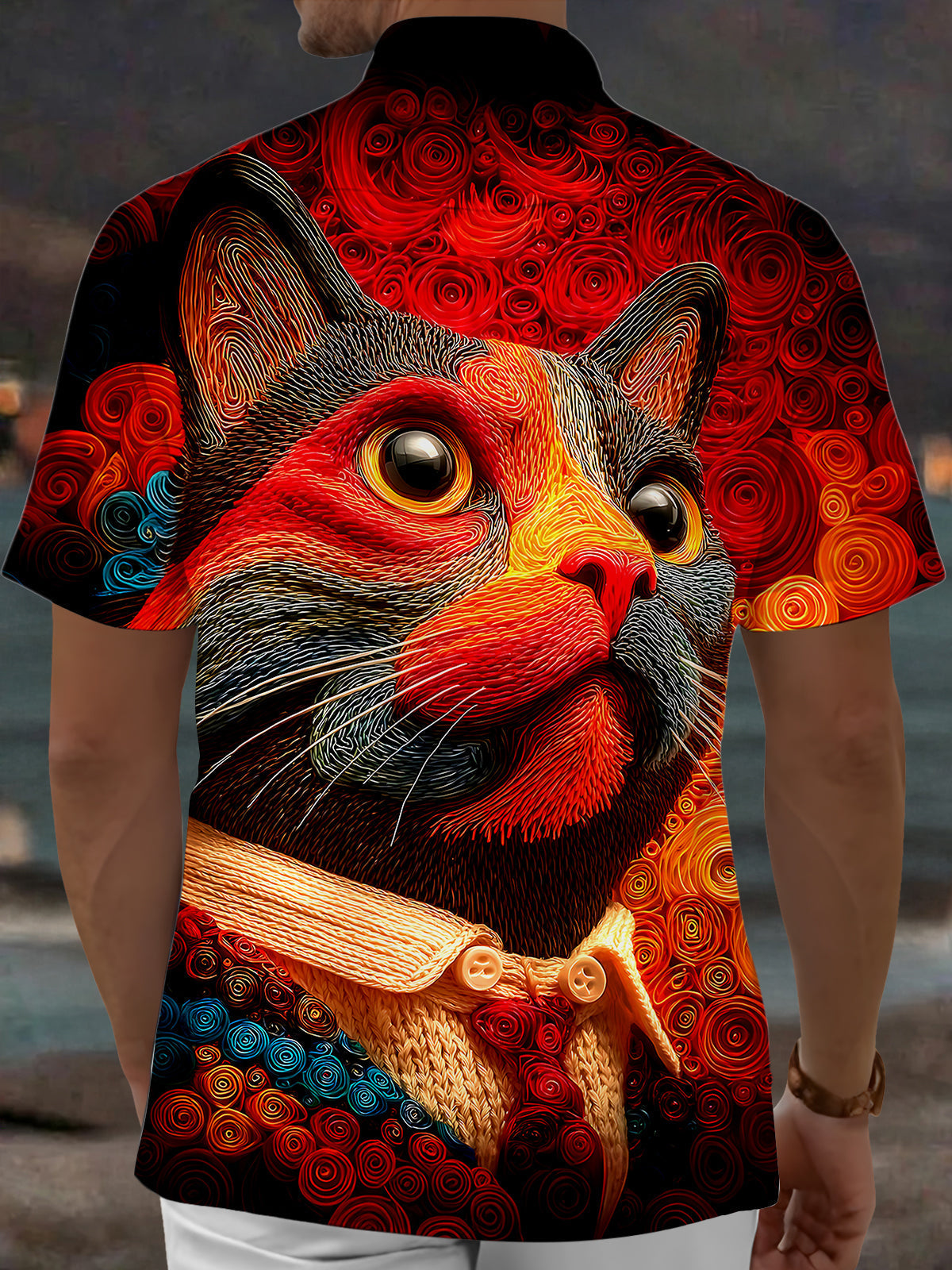 Oceanlyte Men's Graphic Cat Portrait Print Short Sleeve Shirt with Chest Pocket
