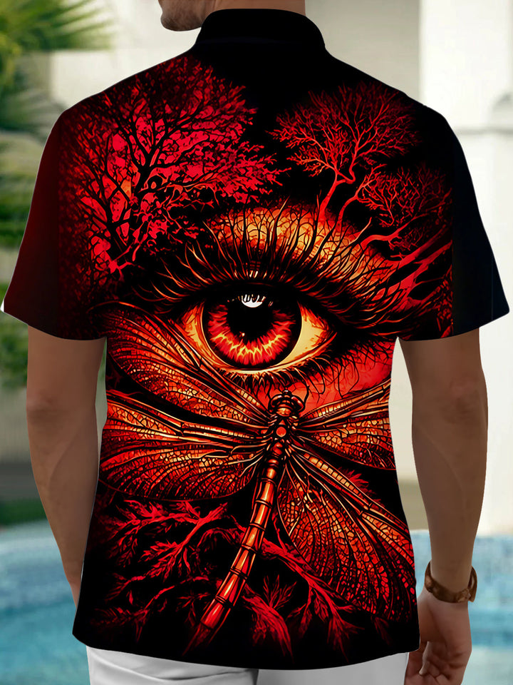 Oceanlyte Men's 3D Dragonfly Eye Graphic Print Short Sleeve Shirt with Chest Pocket