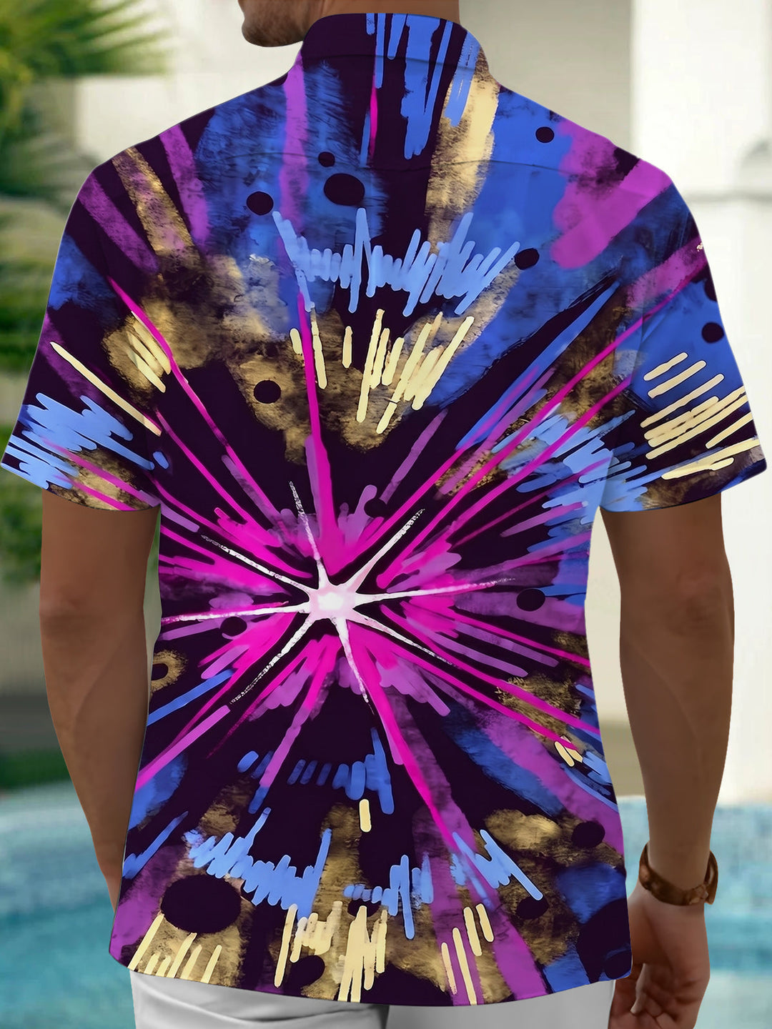 Oceanlyte Men's Tie Dye Radial Burst Pattern Short Sleeve Shirt with Chest Pocket