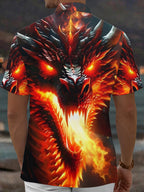 Oceanlyte Men's Graphic Fire Dragon Print Glowing Eyes Print Short Sleeve Shirt with Chest Pocket