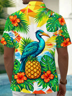Oceanlyte Men's Hawaiian Blue Pelican And Pineapple Print Short Sleeve Shirt with Chest Pocket