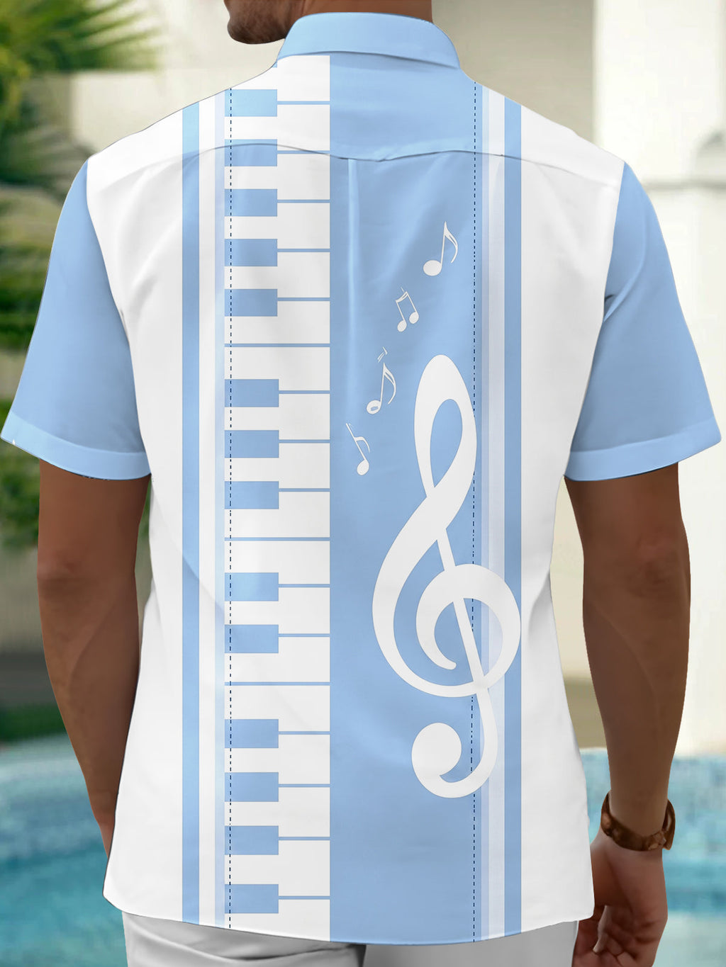 Oceanlyte Men's Graphic Piano Keyboard Print Short Sleeve Shirt with Chest Pocket