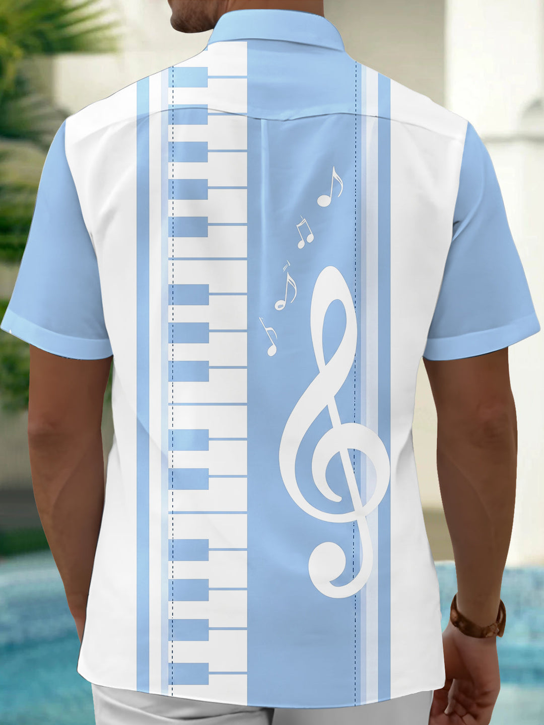 Oceanlyte Men's Graphic Piano Keyboard Print Short Sleeve Shirt with Chest Pocket