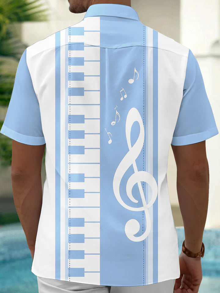 Oceanlyte Men's Graphic Piano Keyboard Print Short Sleeve Shirt with Chest Pocket