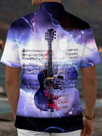 Oceanlyte Men's Graphic Guitar Print Musical Notes Print Short Sleeve Shirt with Chest Pocket