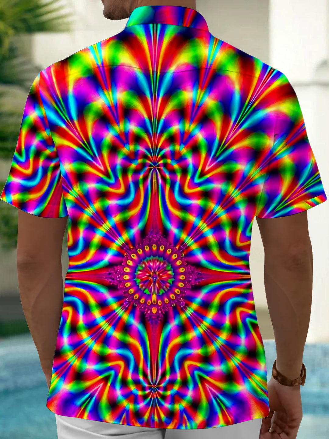 Oceanlyte Men's Abstract Psychedelic Mandala Swirl Print Short Sleeve Shirt with Chest Pocket