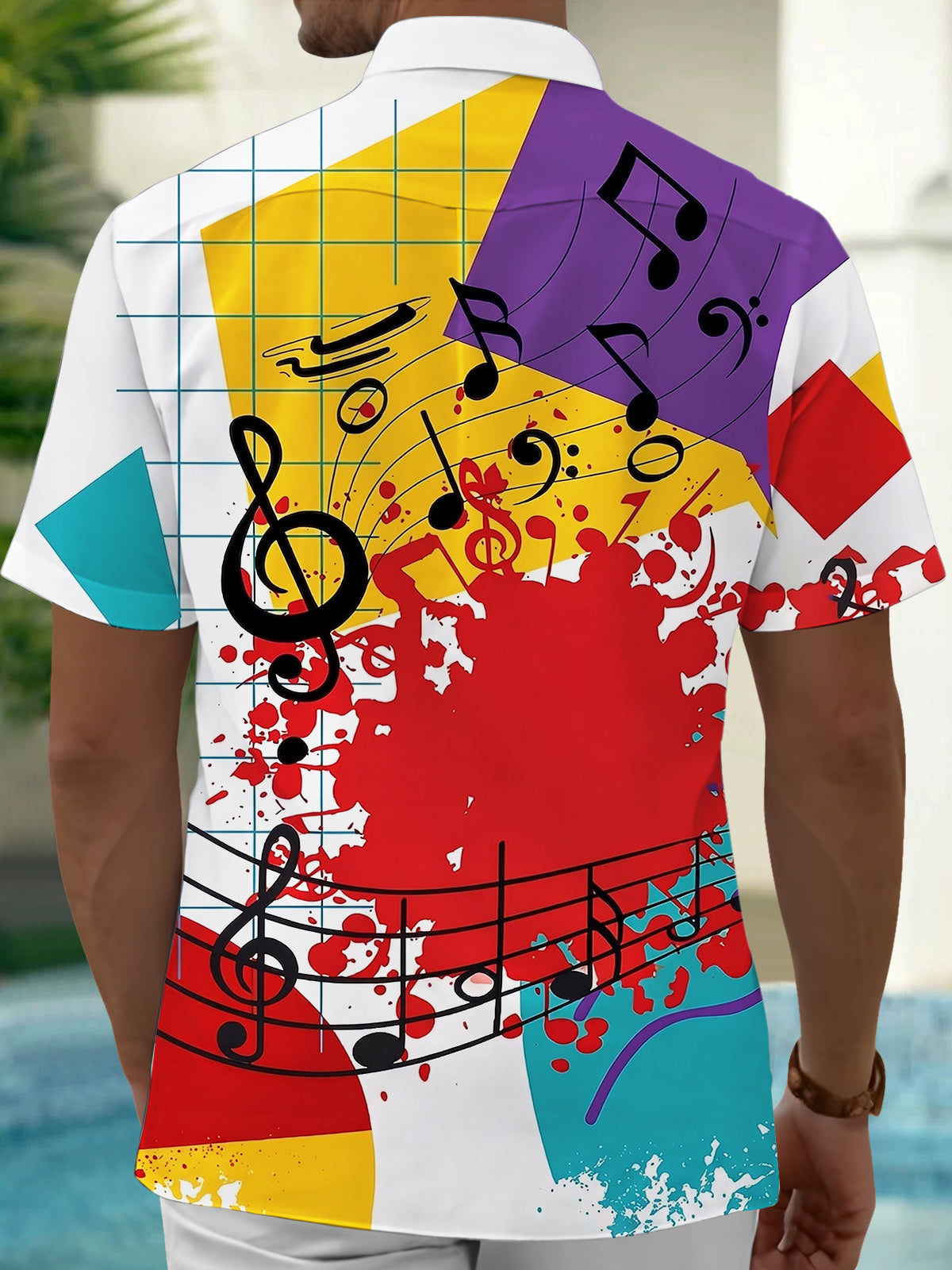 Oceanlyte Men's Graphic Music Notes Print Short Sleeve Shirt with Chest Pocket