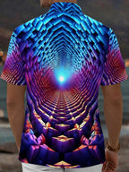 Oceanlyte Men's 3D Geometric Tunnel Print Short Sleeve Shirt with Chest Pocket